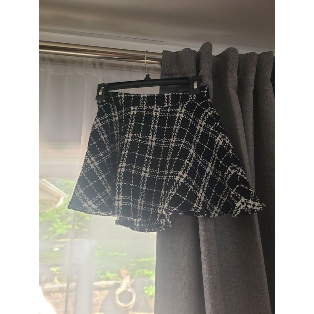 Black & White Tweed Plaid Mini Skirt